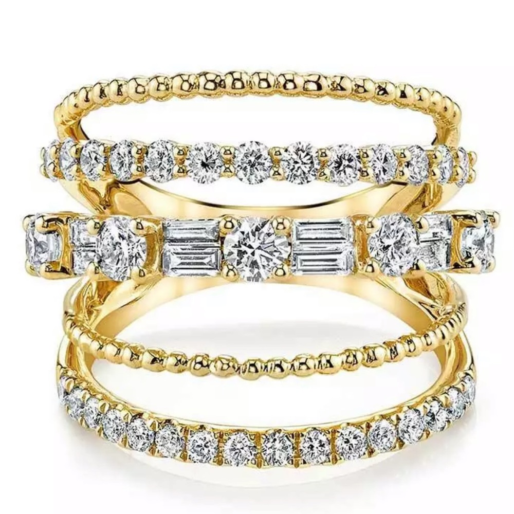 18K YELLOW GOLD DIAMOND 925 STERLING SILVER RING